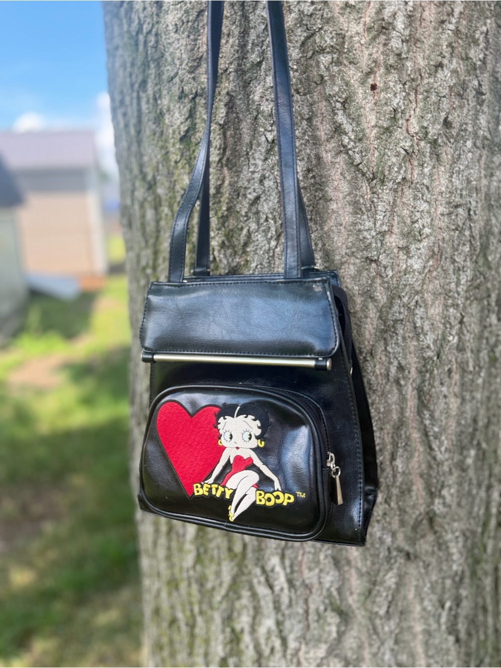 Vintage Betty Boop Mini Convertible Backpack Purse Y2K Black Faux Leather Bag - Picture 2 of 8